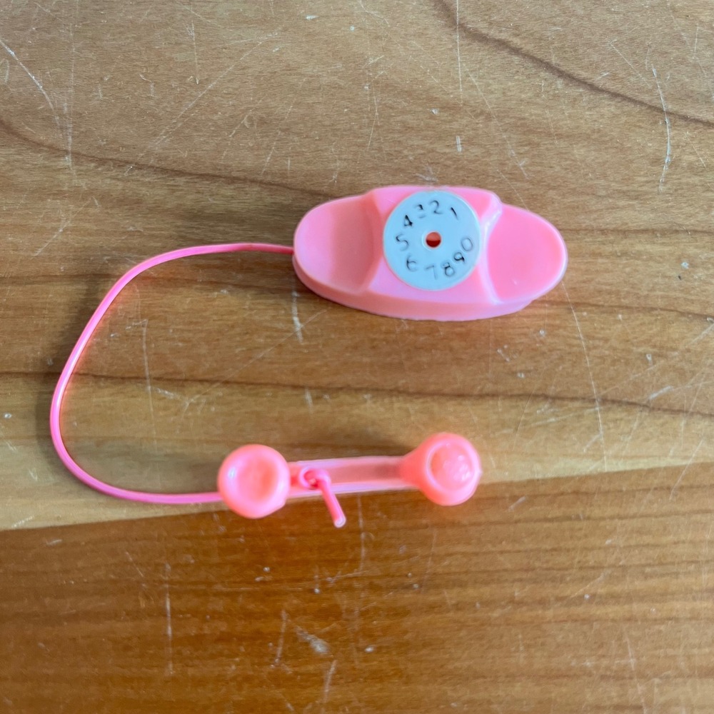 Vintage Barbie Pink Rotary Phone Miniature Doll Accessory with Cord